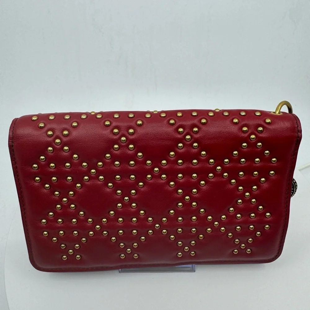 RARE Dior Lady Dior Red Calfskin Cannage Studded Biker Clutch EUC